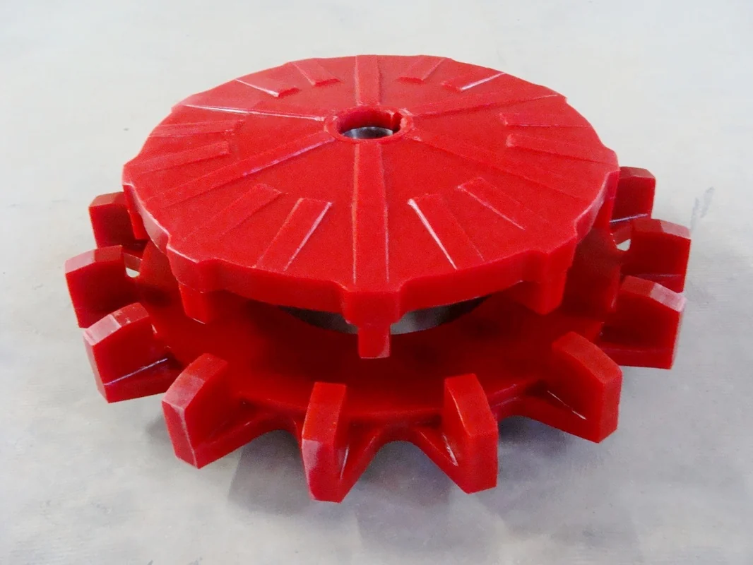 A flotation stator, showing the fins and mounting holes