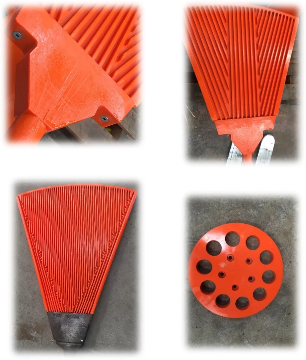 Vacuum filter press elements: ribbed polyurethane sectors and a moulded disc