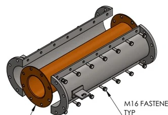 A CAD section of a slurry pump spool with a polyurethane liner