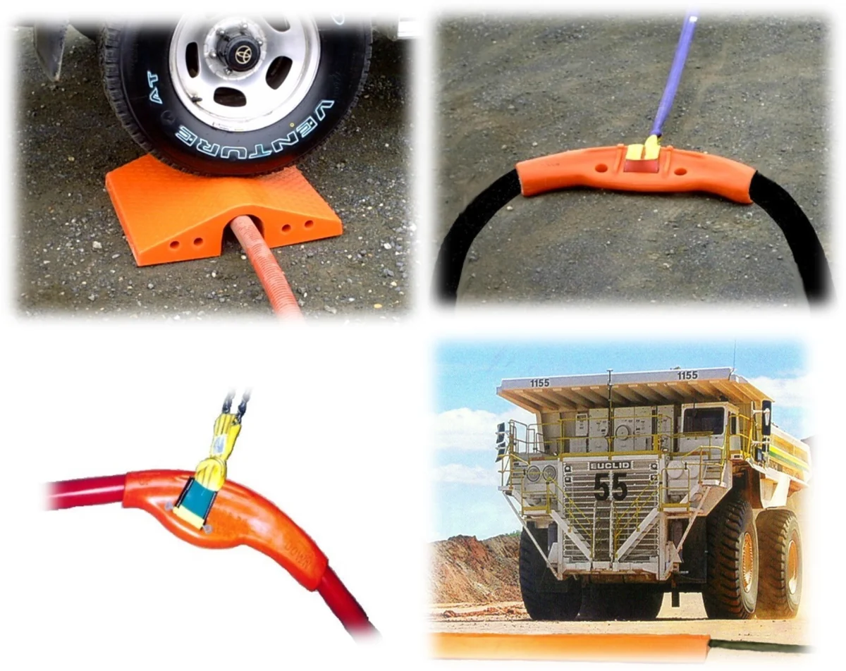 Cable handling equipment: crossover pads, cable relocators and hangers on high voltage trailing cable
