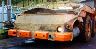 Polyurethane hungry boards and bumper bars fitted to a shuttle car