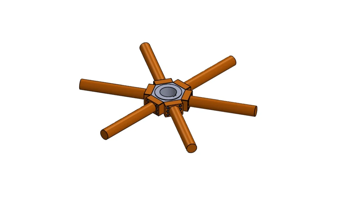 A CAD render of an SMD impeller hub with six polyurethane arm segments